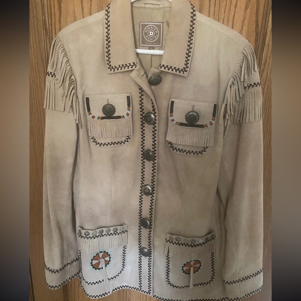 Double D Ranch leather Jacket fringe studded embroidered beaded RTL $1295 NWOT L